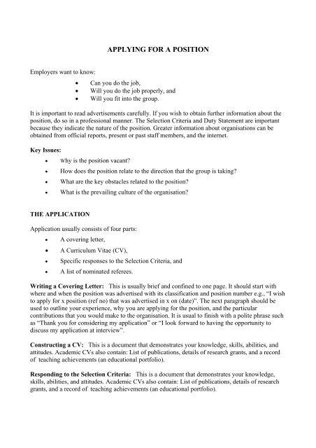 Applying for a Position .